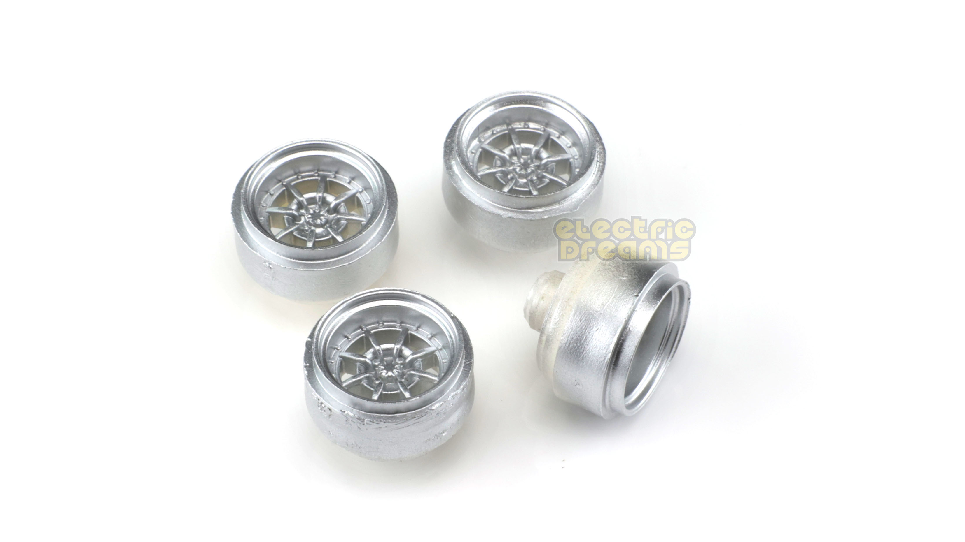 Team Slot 59031 - Pack of 4 Wheels - Braid Series 1R Silver Rears